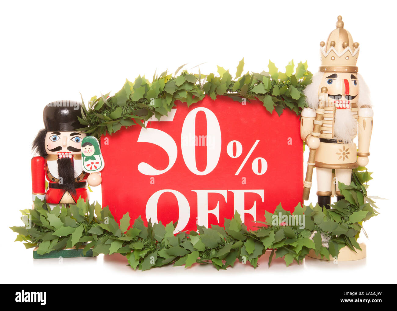 50% di sconto vendita di natale segno e schiaccianoci ornamenti di ritaglio Foto Stock
