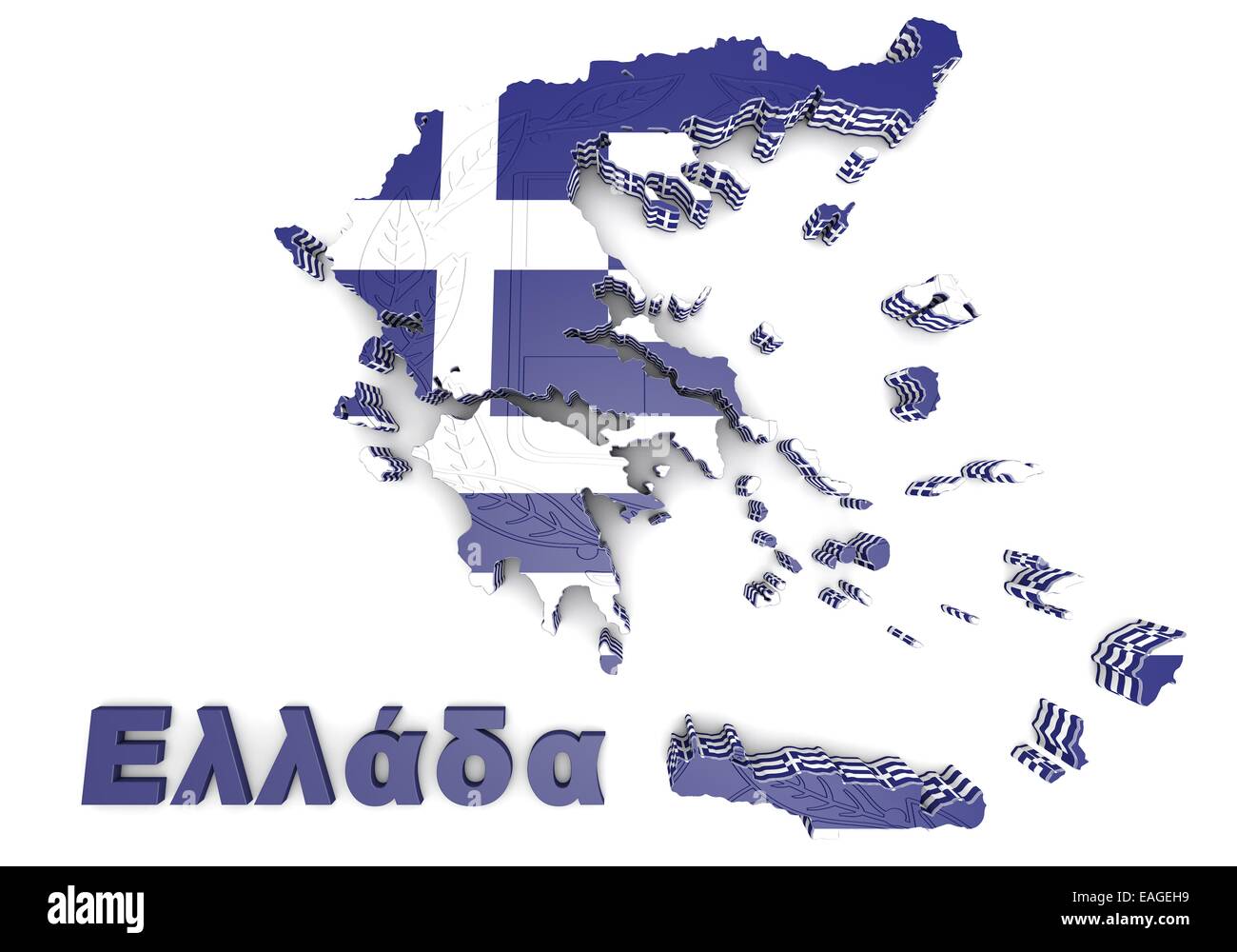 Mappa 3D illustrazione della Grecia con bandiera e stemma Foto Stock