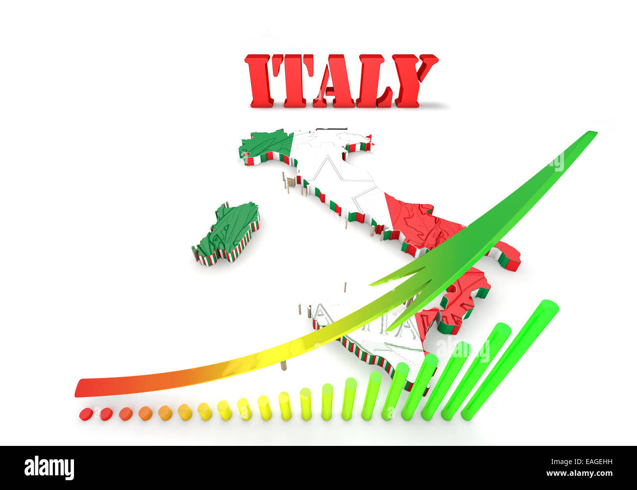 Mappa 3D illustrazione di Italia con bandiera Foto Stock
