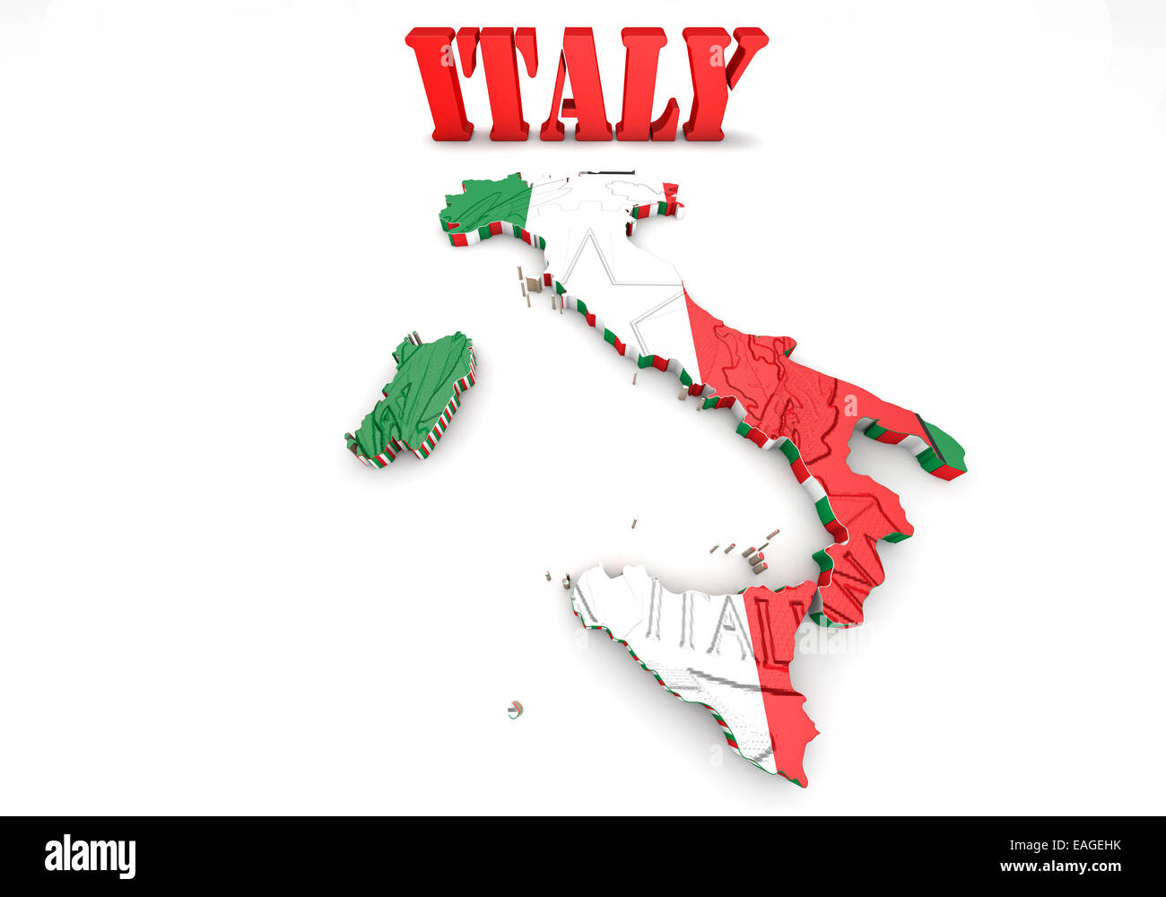 Mappa 3D illustrazione di Italia con bandiera Foto Stock