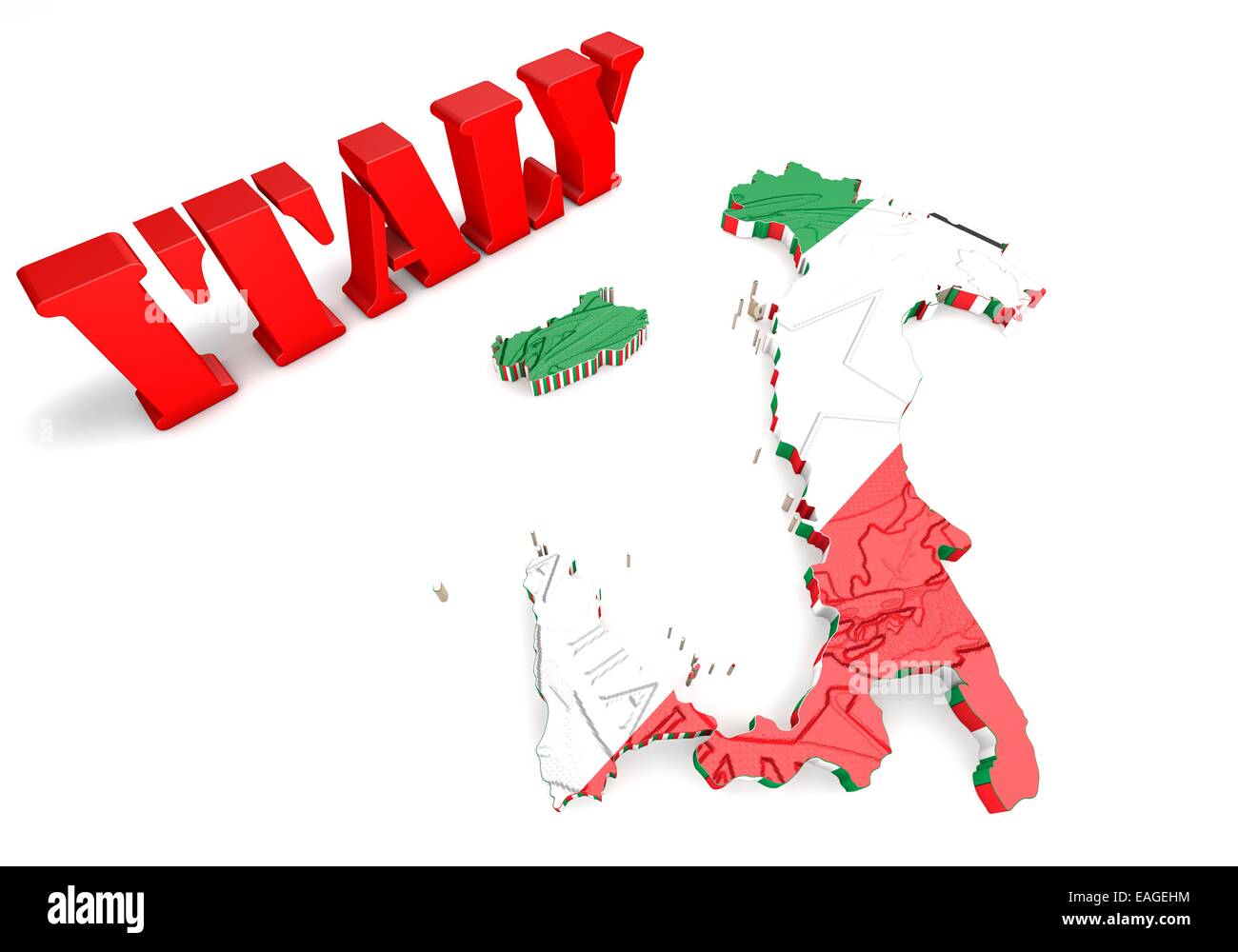 Mappa 3D illustrazione di Italia con bandiera Foto Stock