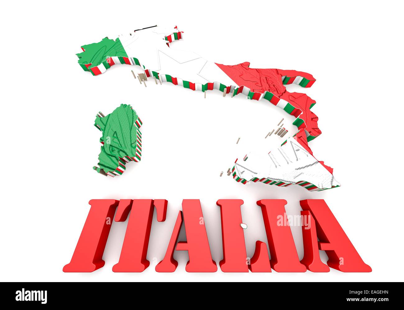 Mappa 3D illustrazione di Italia con bandiera Foto Stock
