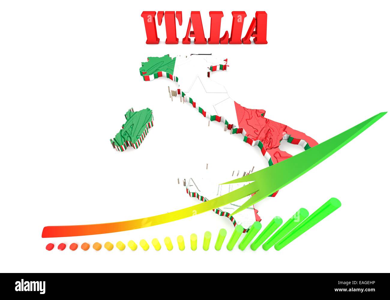 Mappa 3D illustrazione di Italia con bandiera Foto Stock