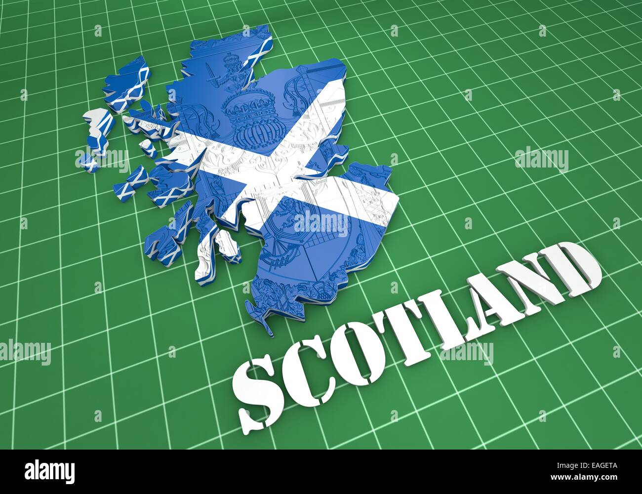 Mappa 3D illustrazione di Sctotland con bandiera Foto Stock