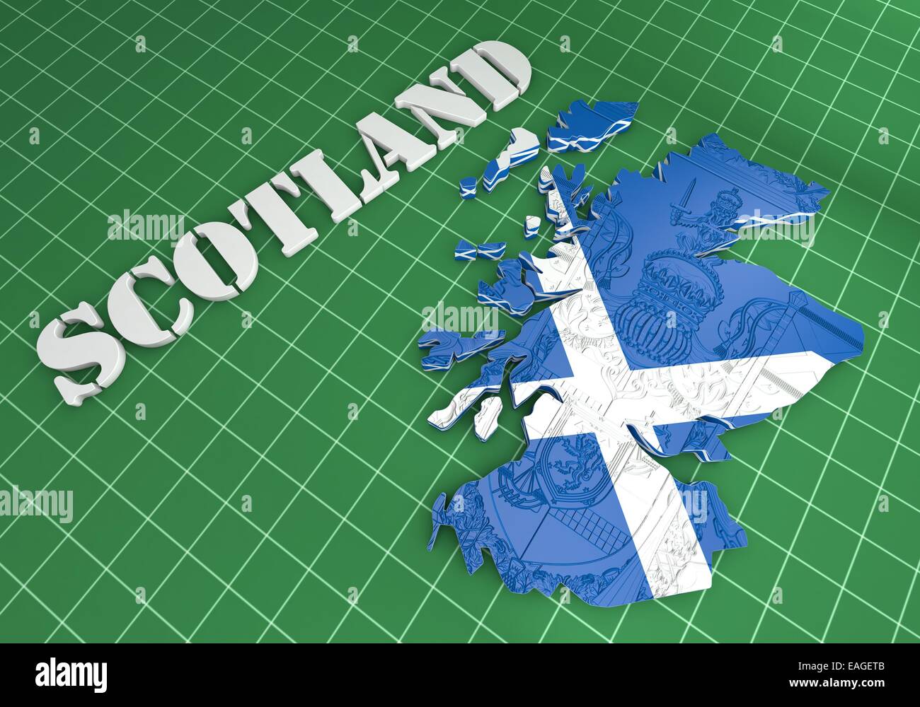 Mappa 3D illustrazione di Sctotland con bandiera Foto Stock