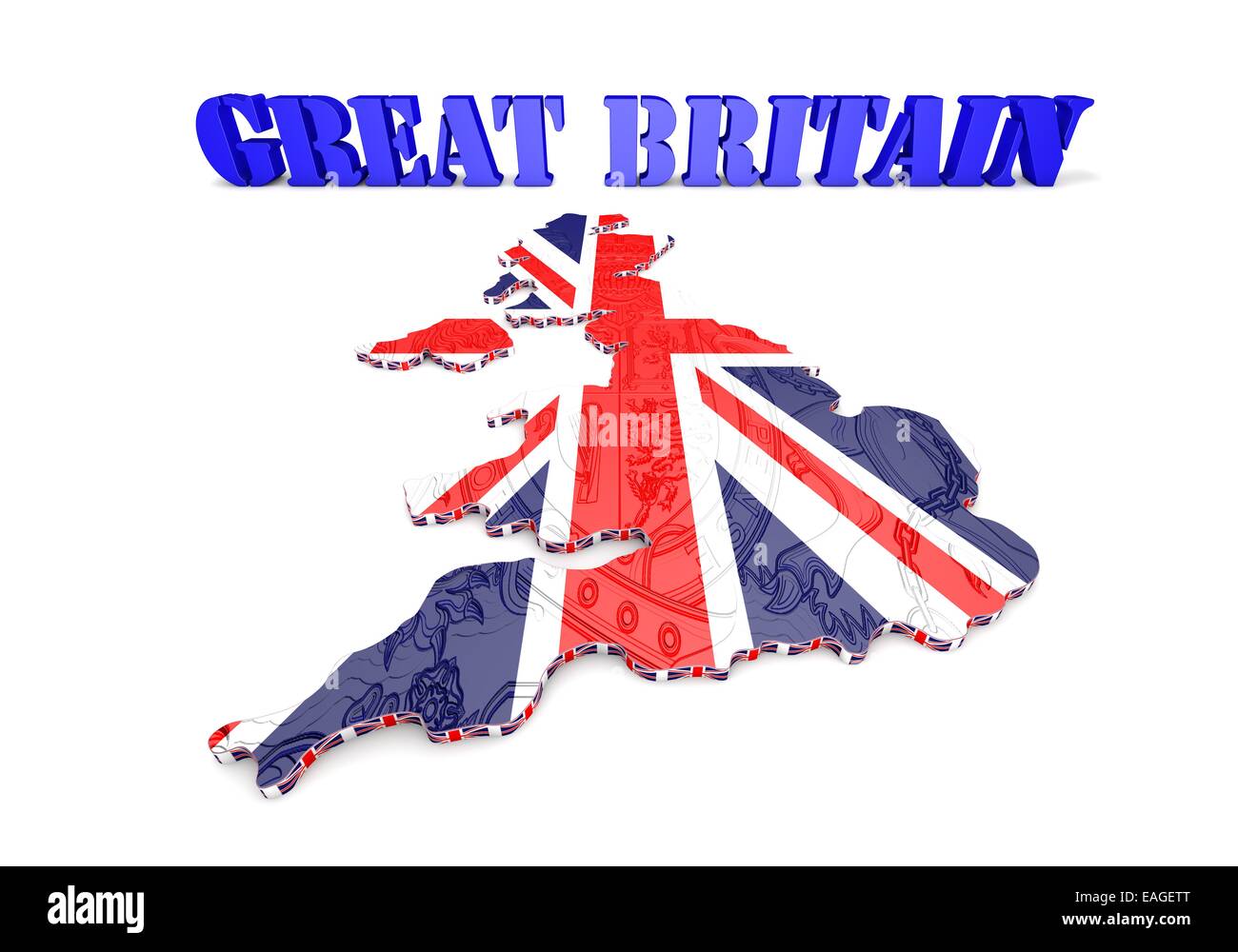 3D illustrazione del Regno Unito mappa con come bandiera Foto Stock