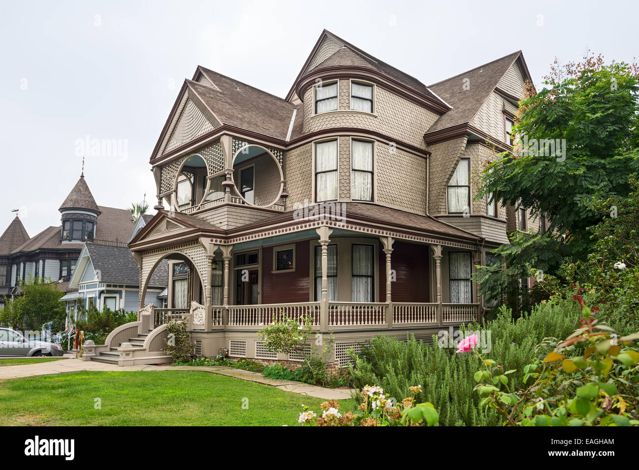 Le belle case in stile vittoriano su Carroll Avenue in Echo Park. Foto Stock