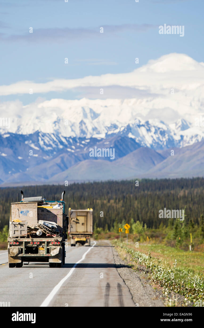 Mt. Mckinley visto da George Parks Highway, Interior Alaska, Estate. Foto Stock