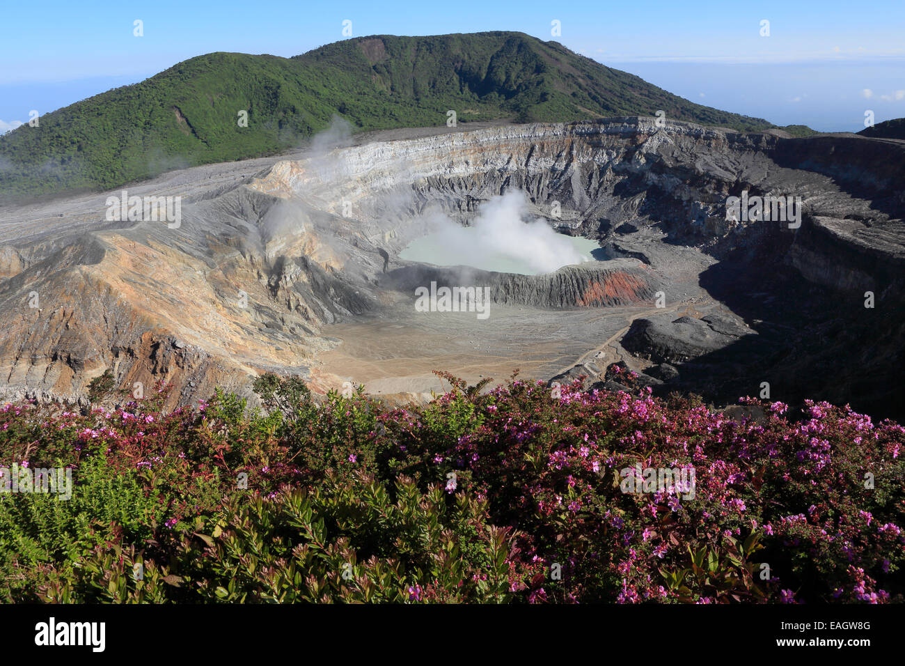 Il cratere attivo del Vulcano Poas, Alajuela in Costa Rica. Gennaio 2013. Foto Stock