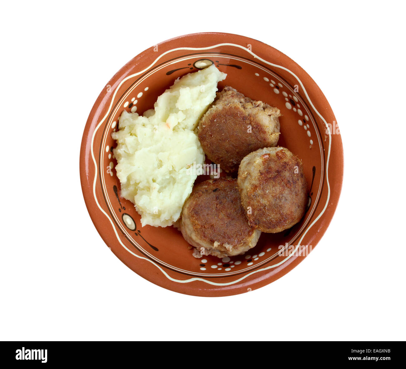 Scotch Collops.Scottish piatto nazionale di carni bovine, aringa e cipolle Foto Stock