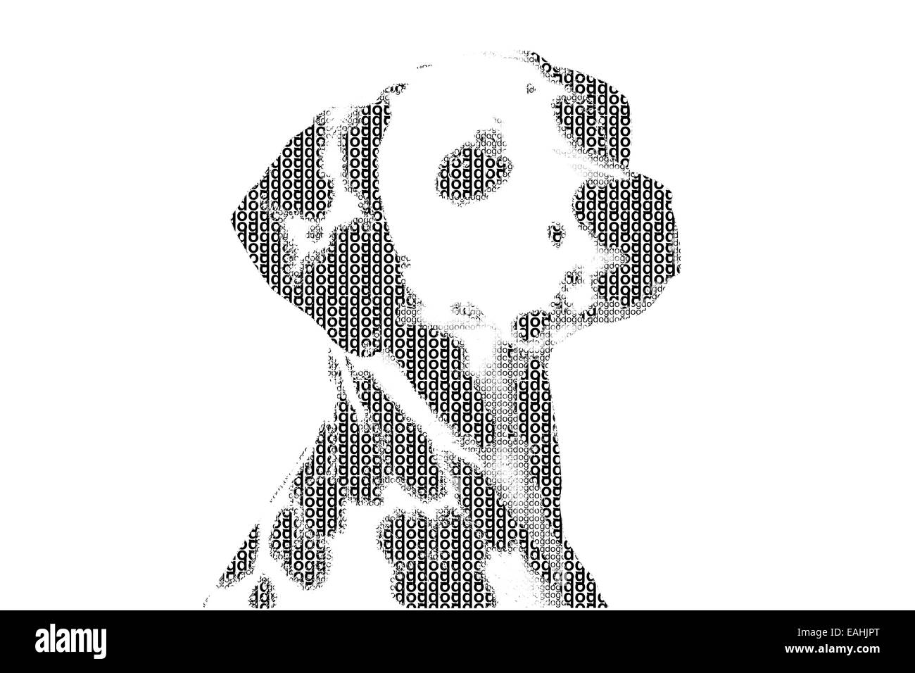 Parola cane miscelati per essere la figura del cane, con la tipografia stile, isolati su sfondo bianco Foto Stock