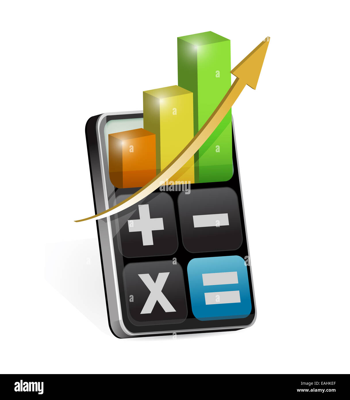 Calcolatrice con i profitti di affari illustration design su uno sfondo bianco Foto Stock