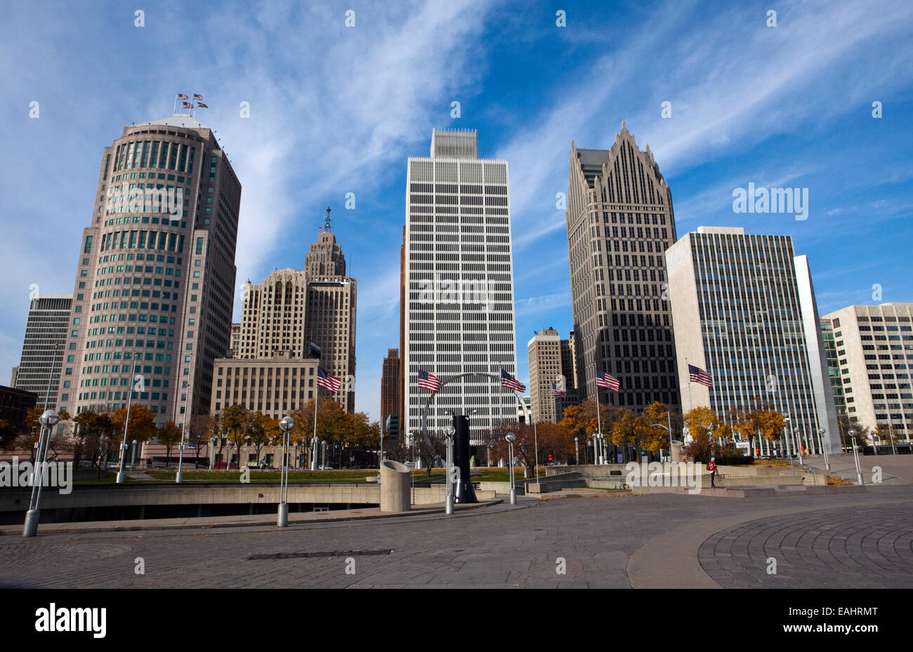 Una vista del centro di Detroit Foto Stock