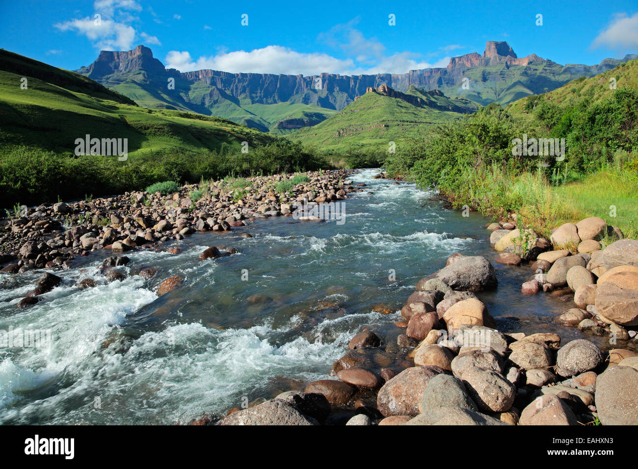 Anfiteatro e Tugela river, montagne Drakensberg, Royal Natal National Park, Sud Africa Foto Stock