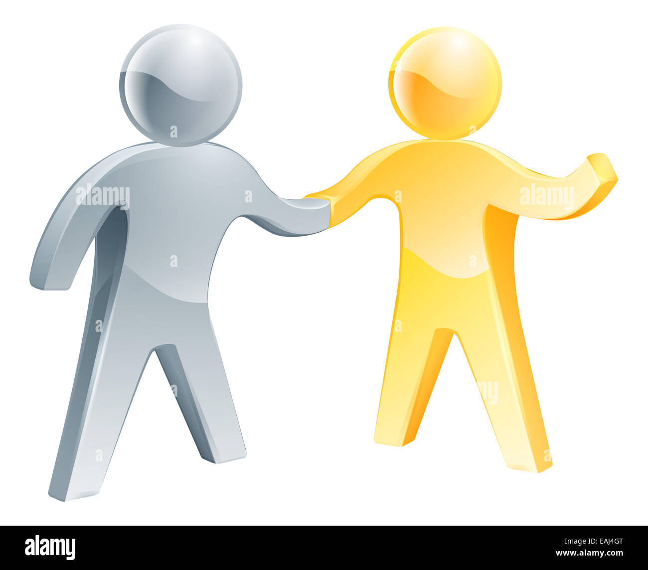 Illustrazione di una stretta di mano tra oro e argento la gente di affari Foto Stock