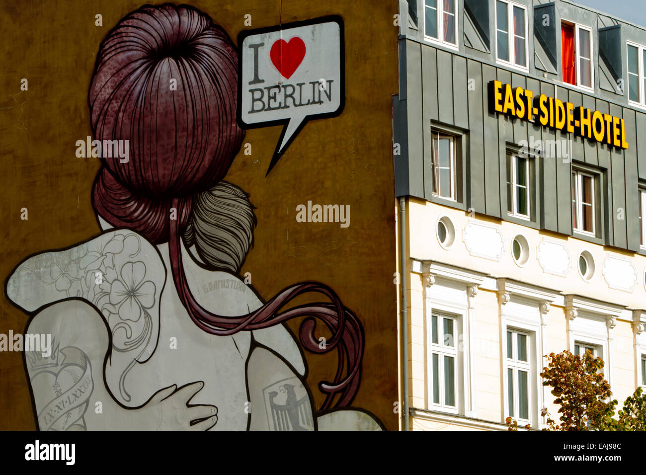 Graffiti street art muro di Berlino io amo murale di Berlino Foto Stock