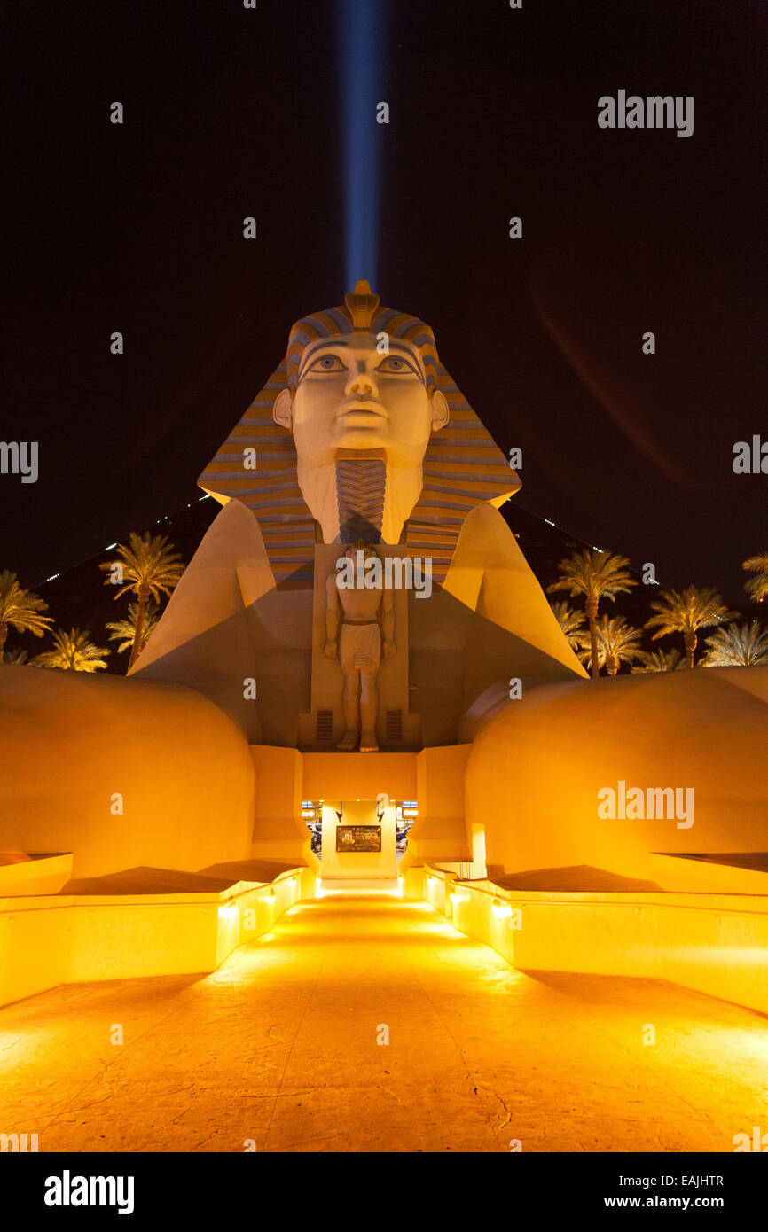 Il Luxor sphinx illuminata di notte a Las Vegas. Foto Stock