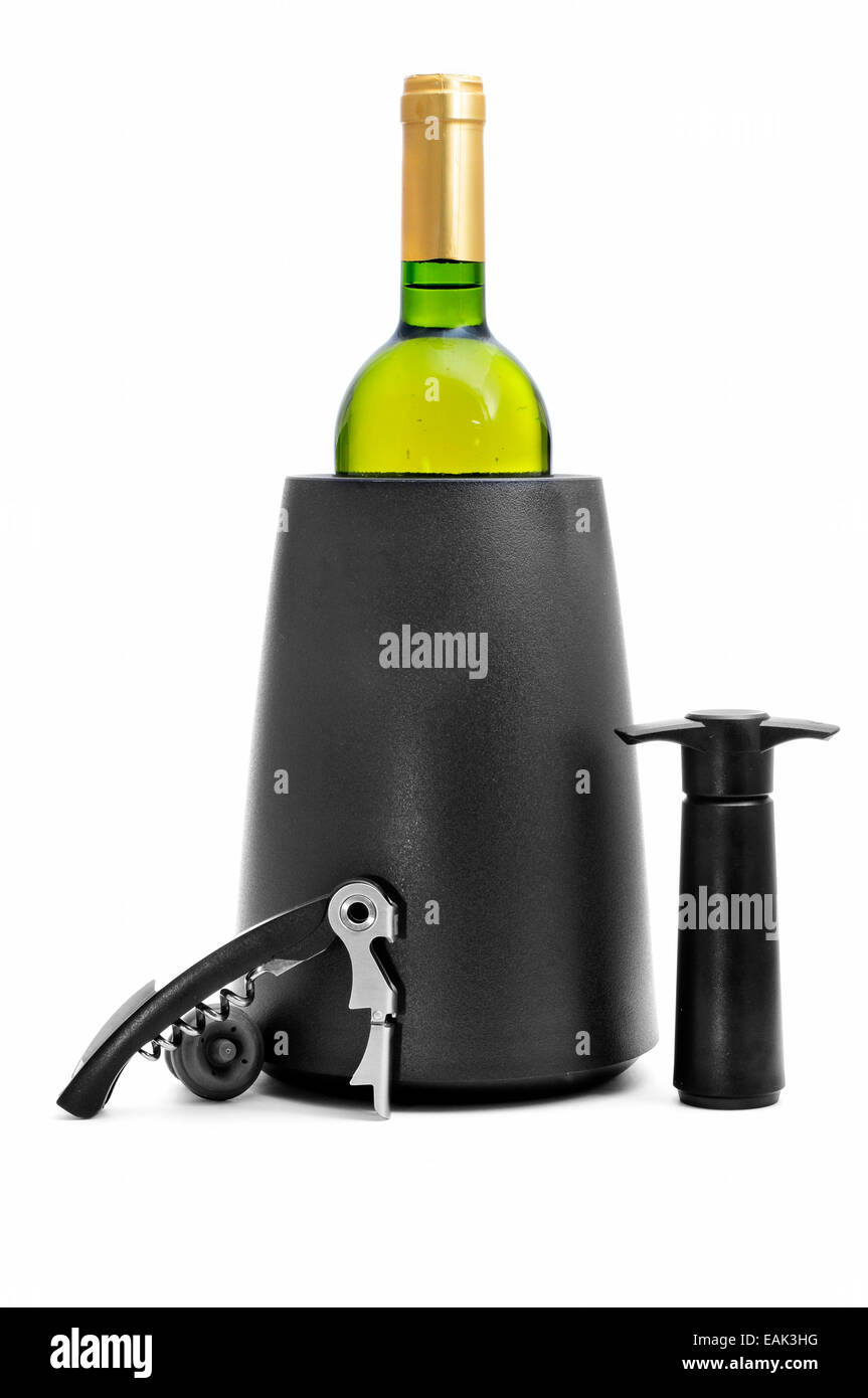 Un vino service set formato da un coltello sommelier, un cucchiaio di vino e di una pompa a vuoto Foto Stock