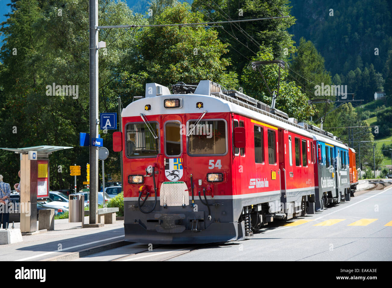 Ferrovia Retica, Bernina Express, le prese del Cantone dei Grigioni, Svizzera Foto Stock