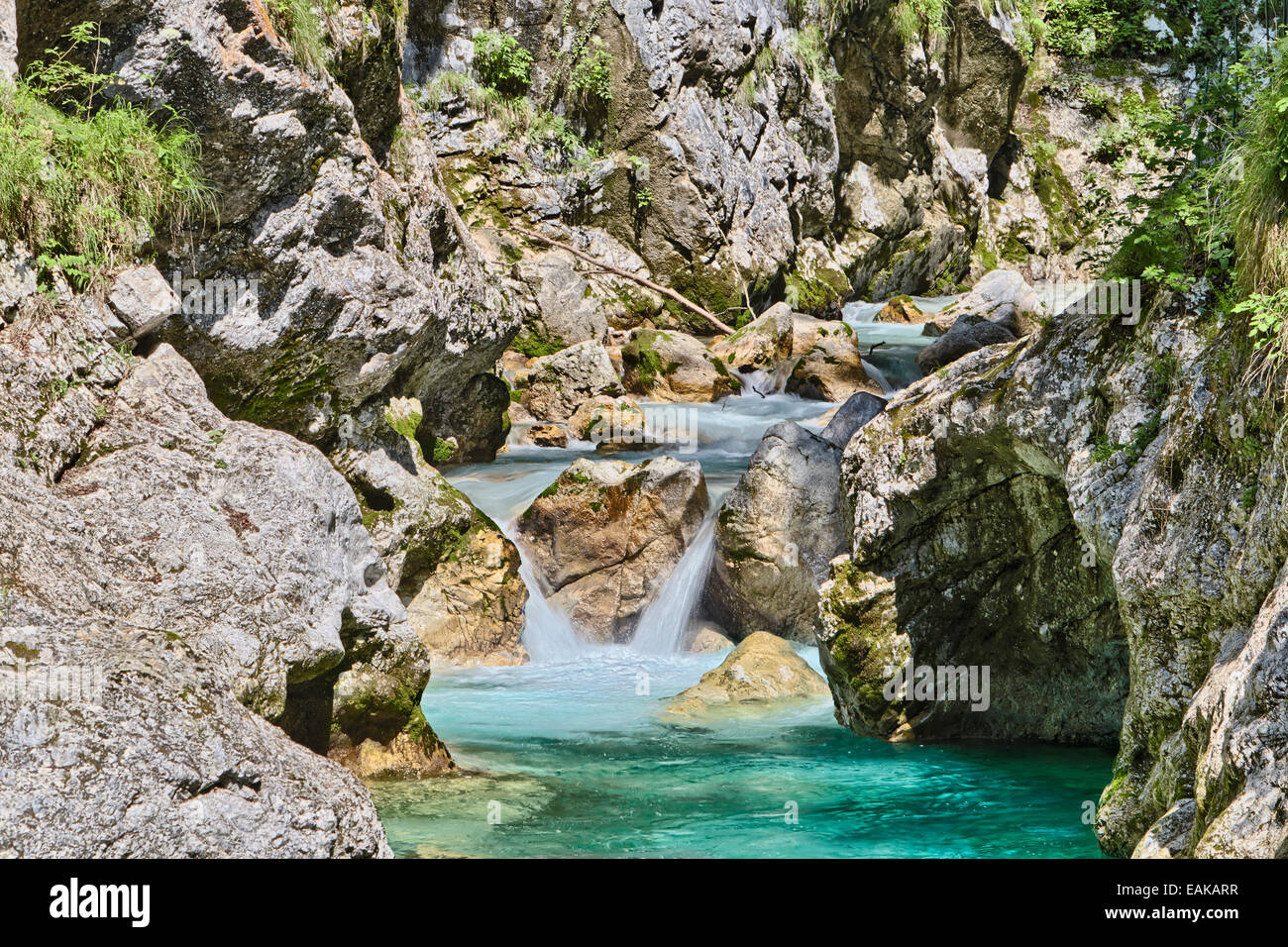Tolmin Gorge, percorso di smeraldo, Nationalpark Triglav, nella regione di Primorska, Slowenien, Tolmin, Goriziana, Slovenia Foto Stock