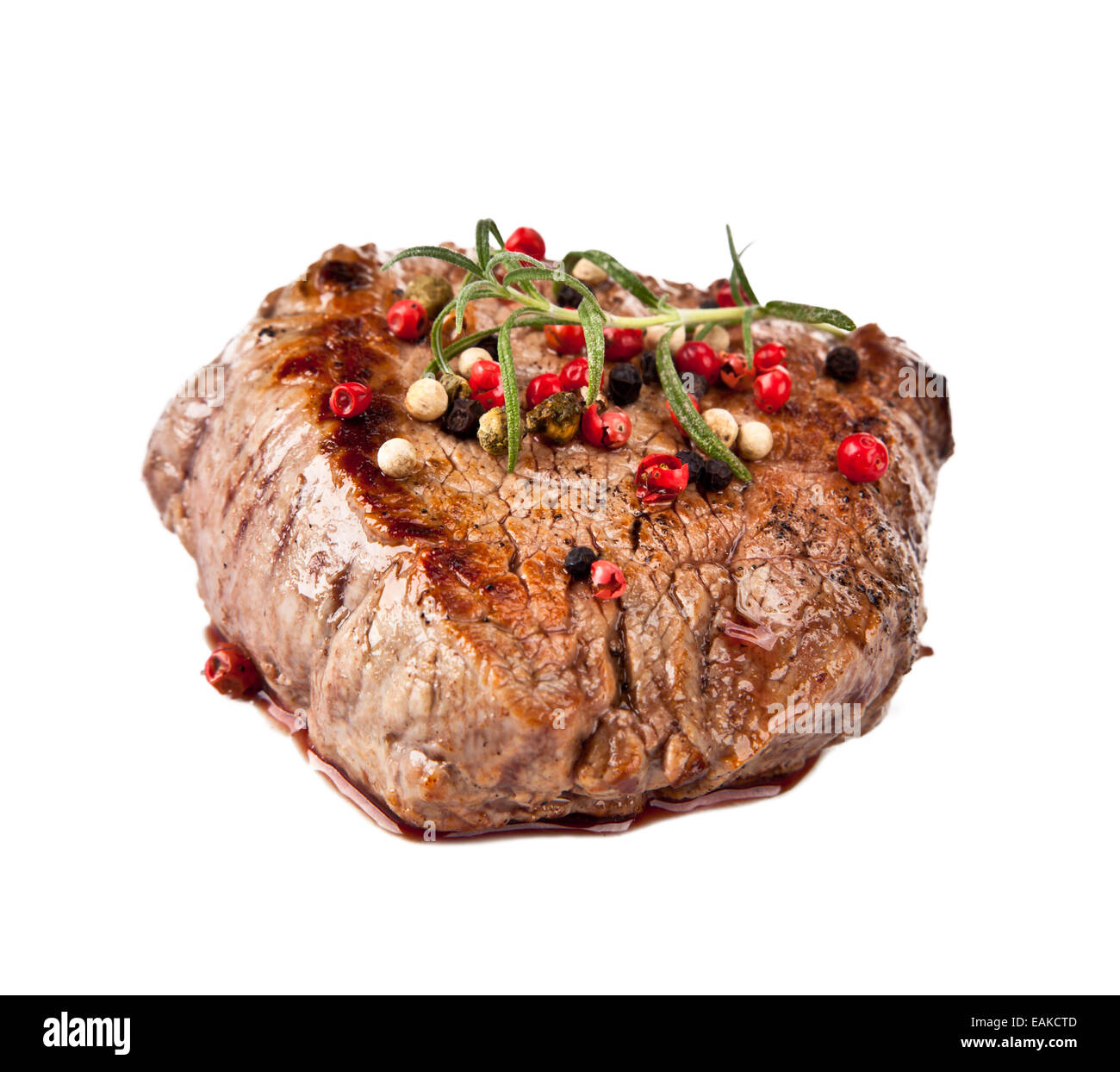 Deliziosa bistecca di manzo isolato su sfondo bianco Foto Stock