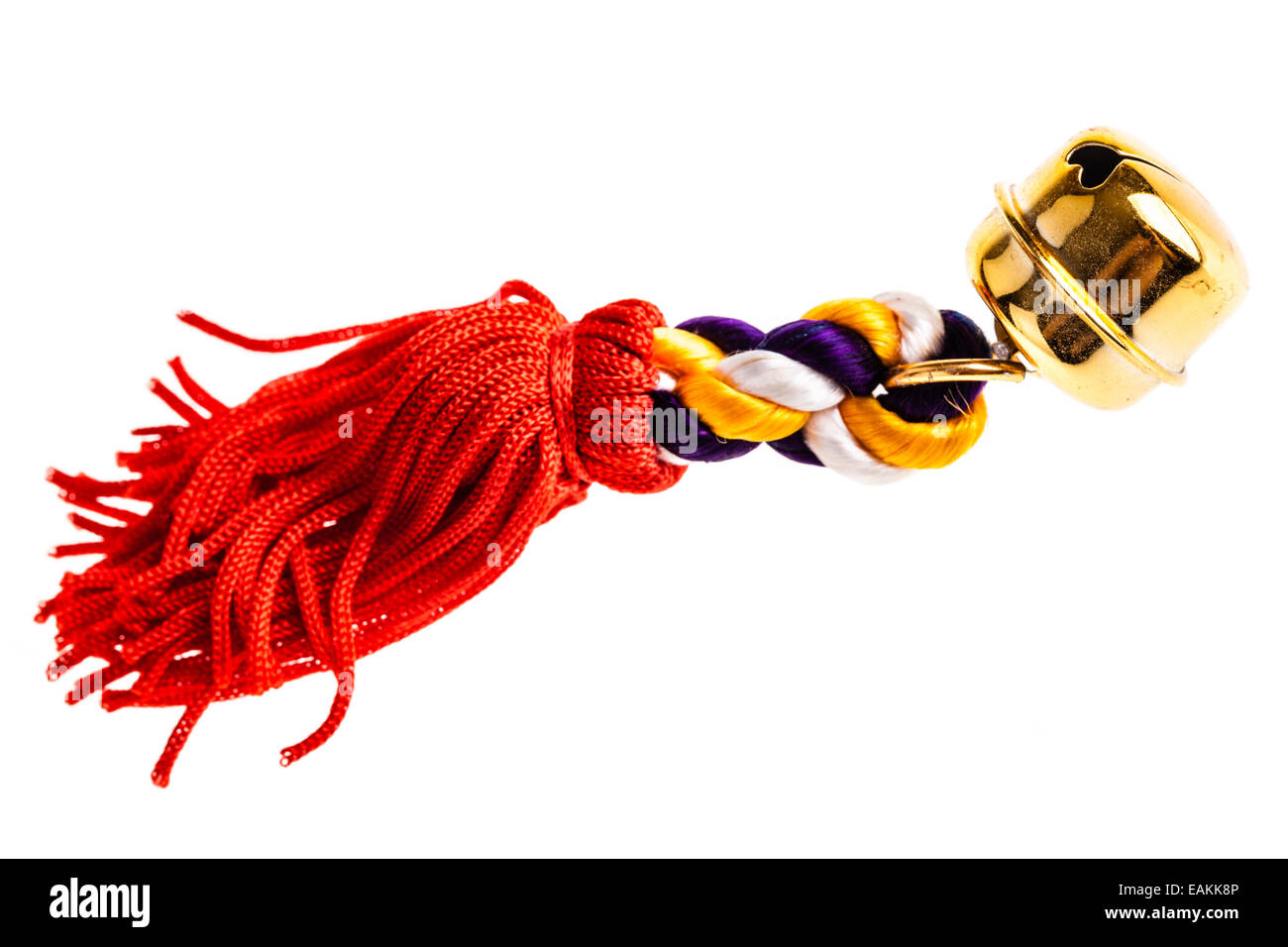 Un piccolo jingle bell isolate su un puro sfondo bianco Foto Stock