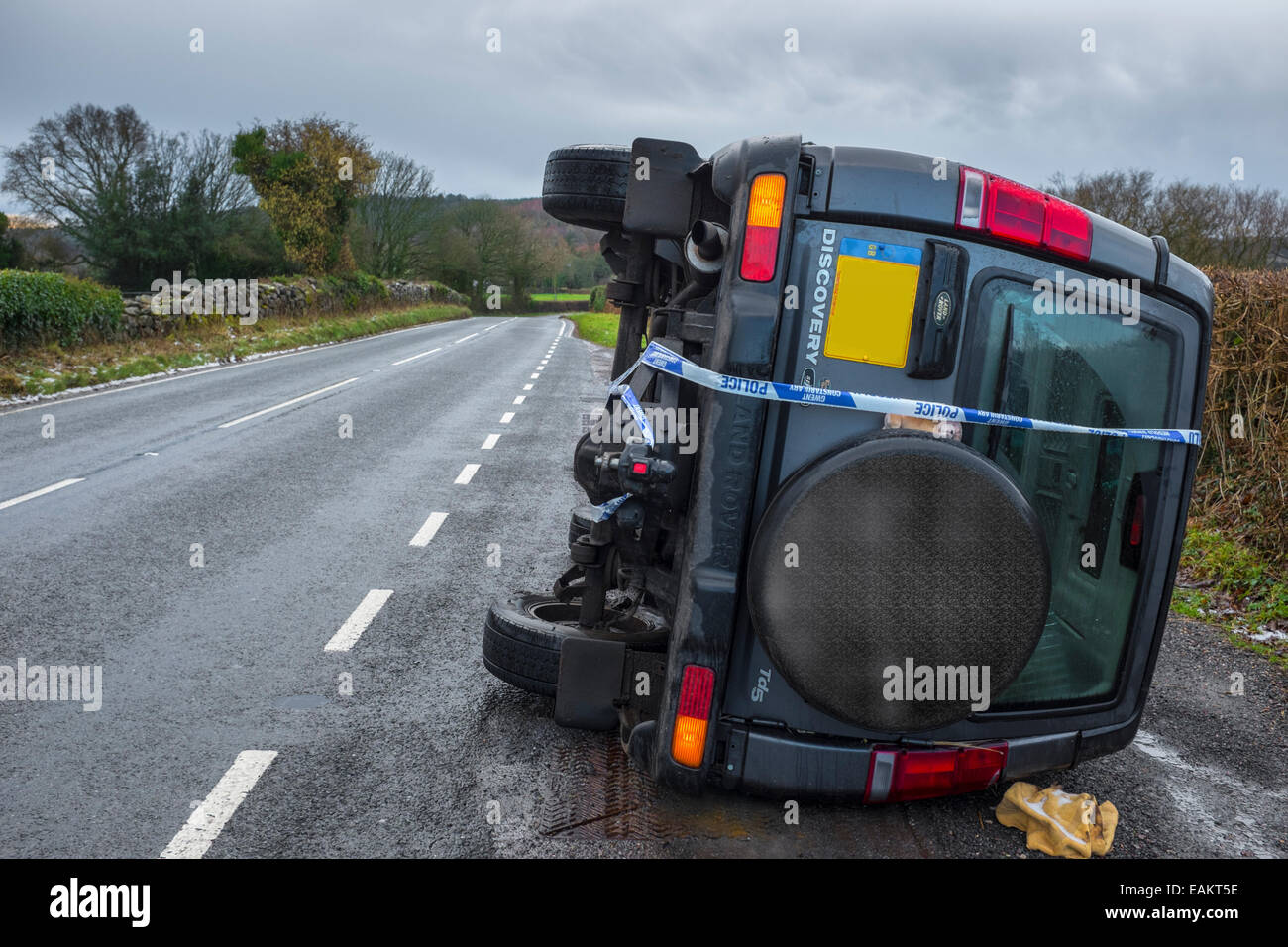 Rovesciato Landrover Discovery 4x4. Foto Stock