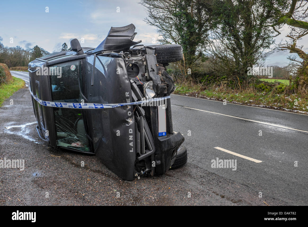 Rovesciato Landrover Discovery 4x4. Foto Stock
