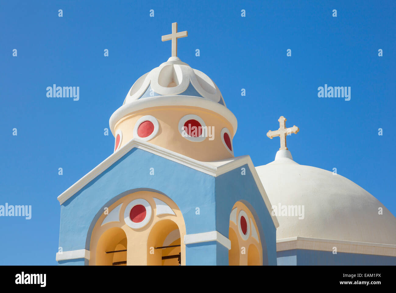La Chiesa cattolica di San Stylianos, Fira, Santorini, SANTORINI, CICLADI, il Mare Egeo, Grecia, Unione Europea, Europa Foto Stock