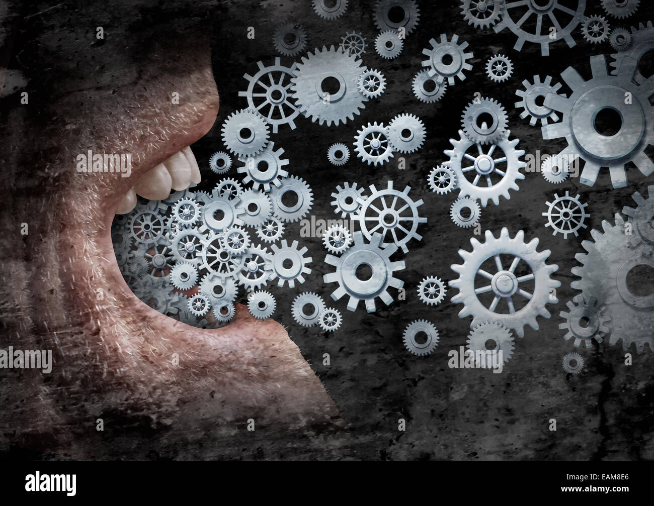 Attività di comunicazione e marketing il concetto di successo come aprire bocca umana a diffondere un messaggio con i social media con il met Foto Stock