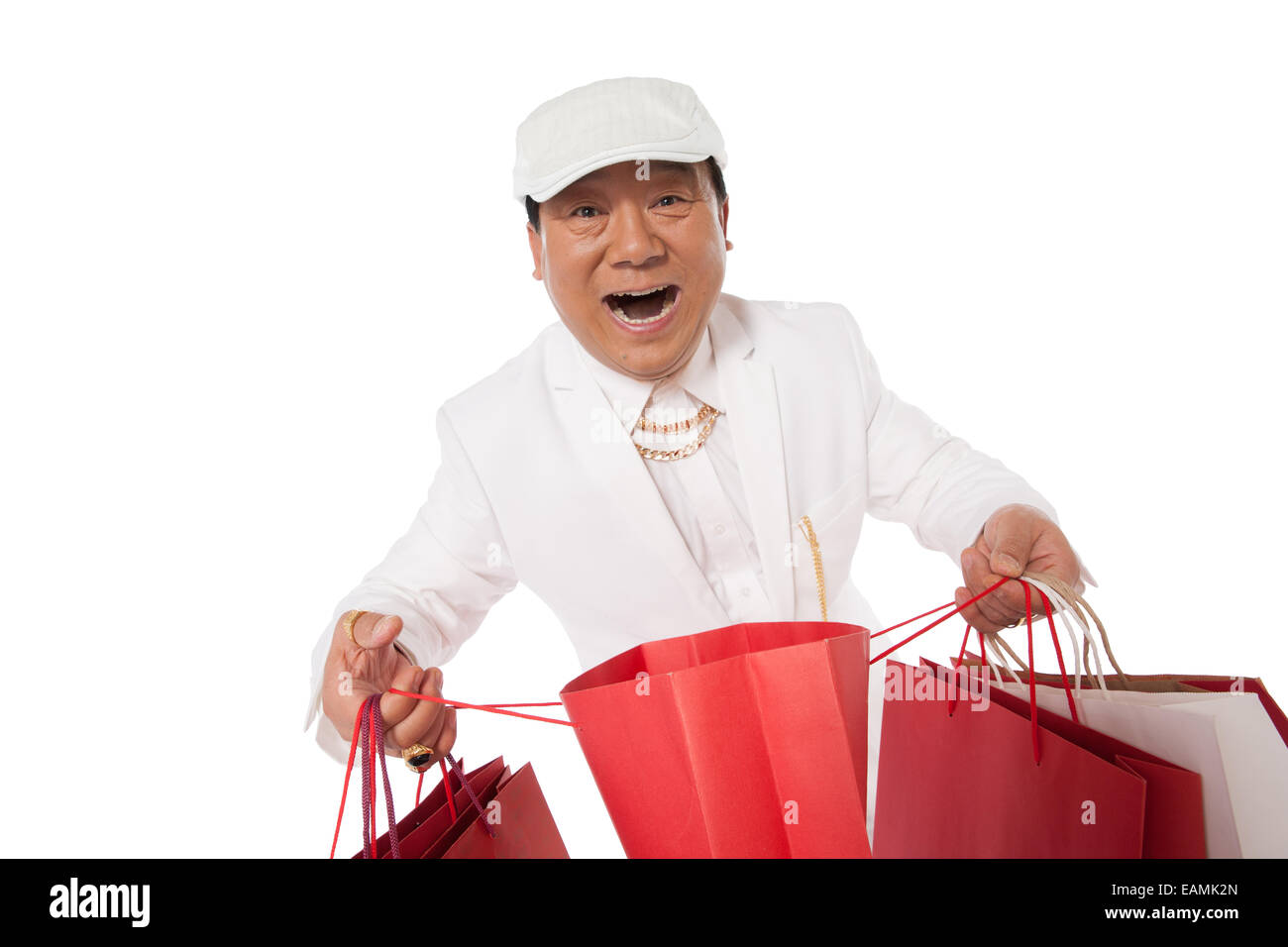 Uomo di successo con un vino rosso cup Foto Stock