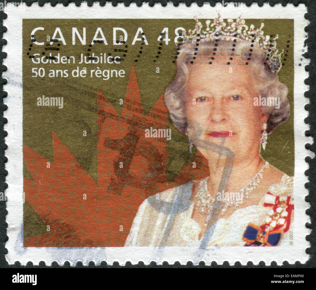 Francobollo stampato in Canada, dedicato al cinquantesimo anniversario dell incoronazione della Regina Elisabetta II Foto Stock