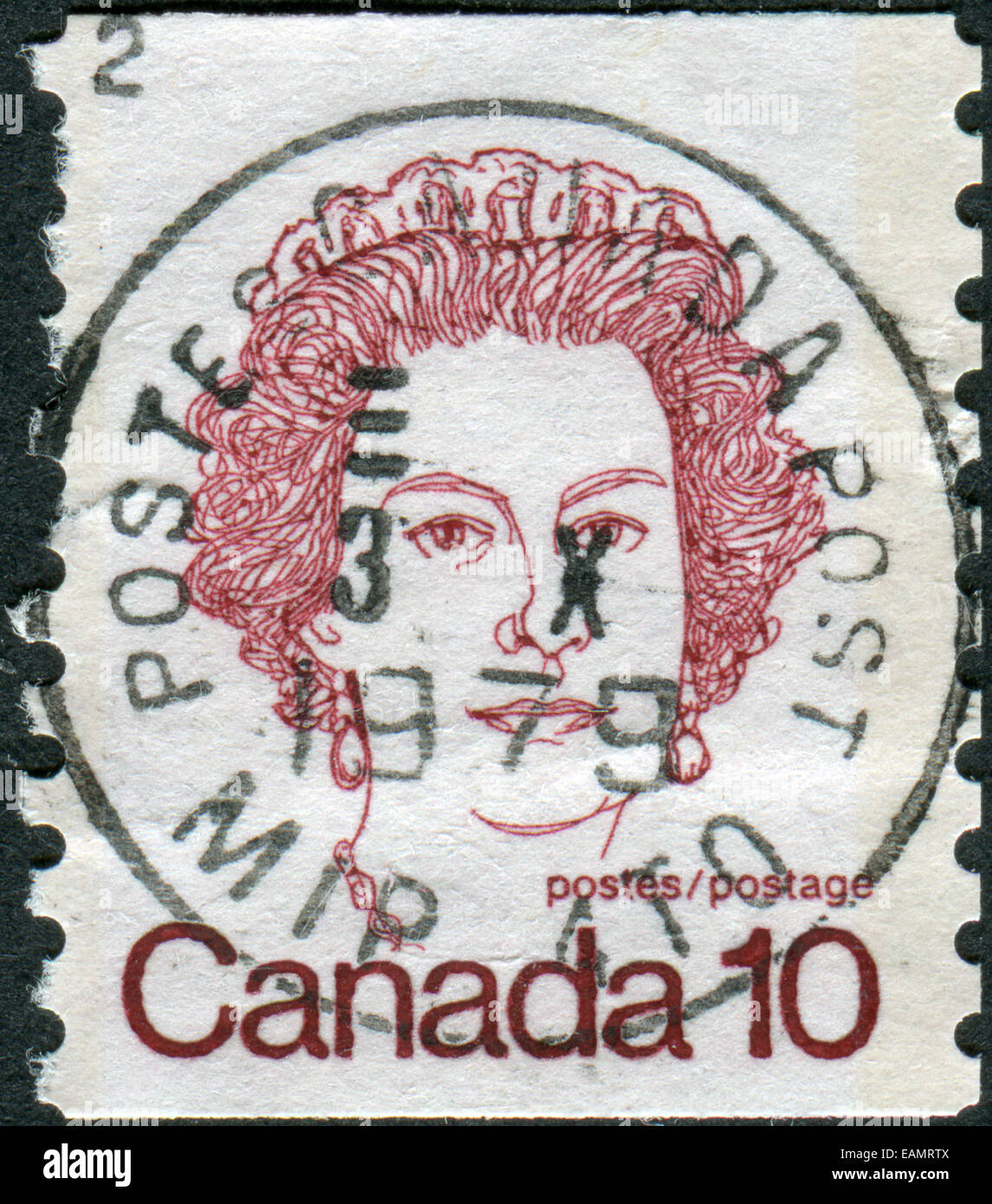 CANADA - circa 1976: francobollo stampato in Canada, mostra ritratto della regina Elisabetta II, circa 1976 Foto Stock