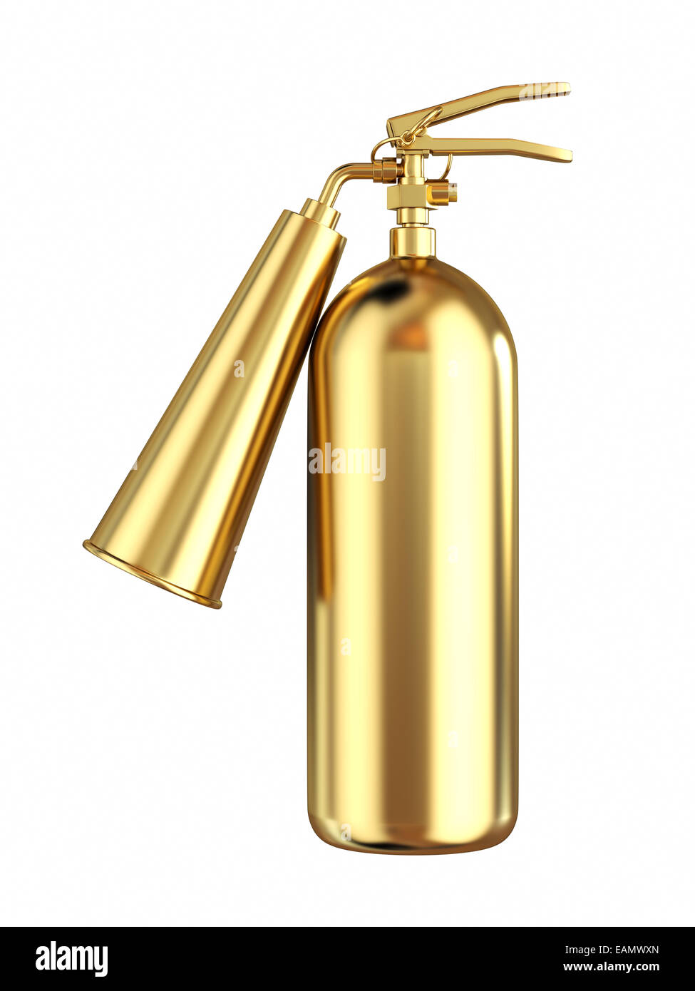 3D render di golden estintore isolati su sfondo bianco Foto Stock