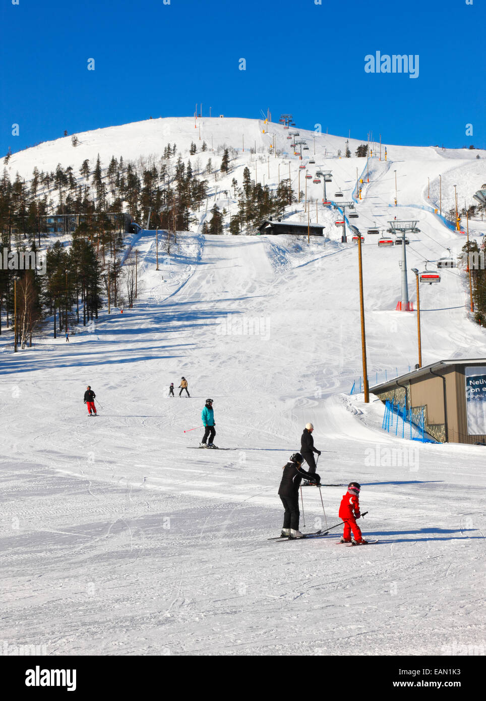 Finlandia, piste per lo sci di fondo su Pyhä, Lapponia Foto Stock