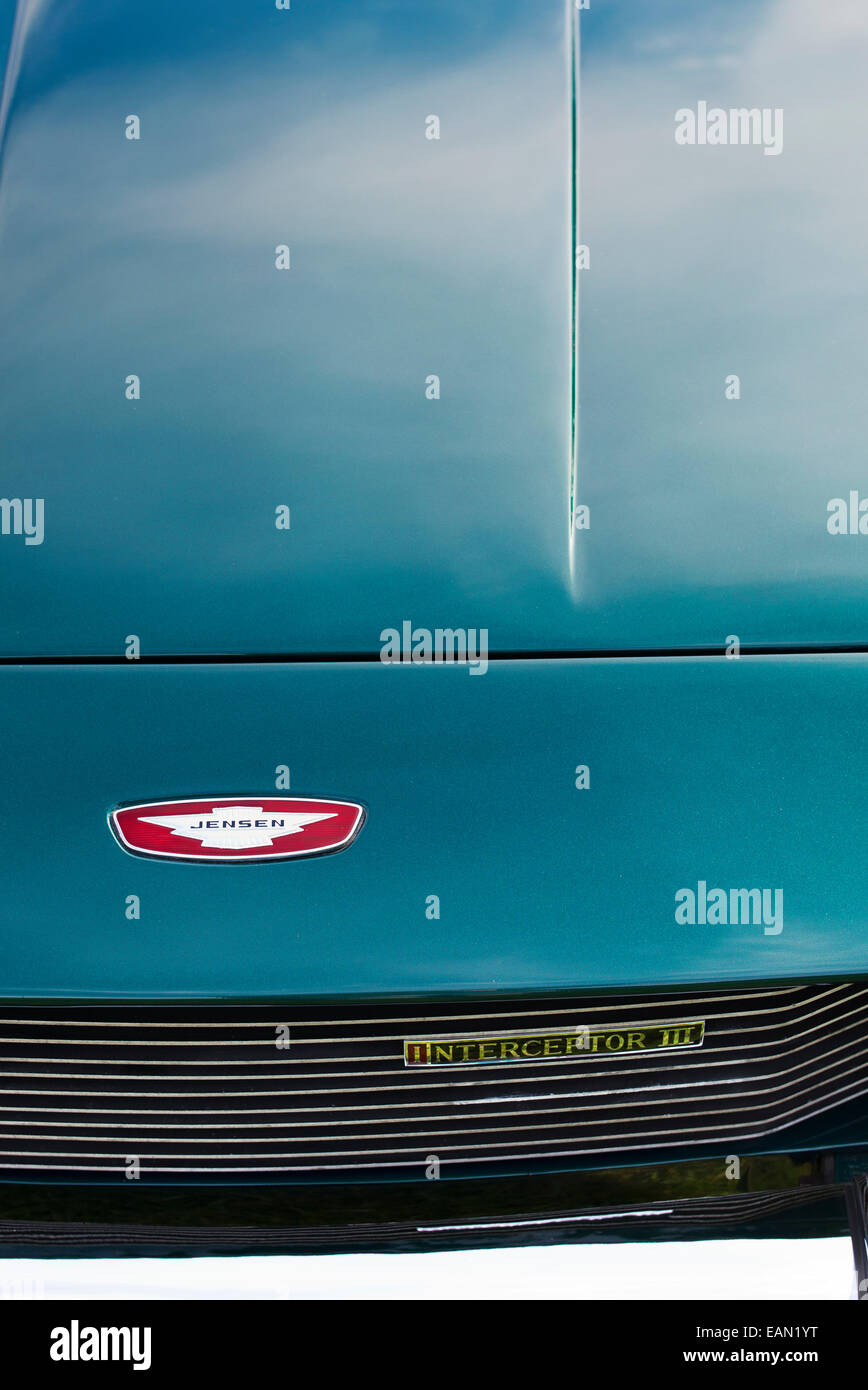 Jensen Interceptor 3 auto cofano e badge. British Classic Car Foto Stock