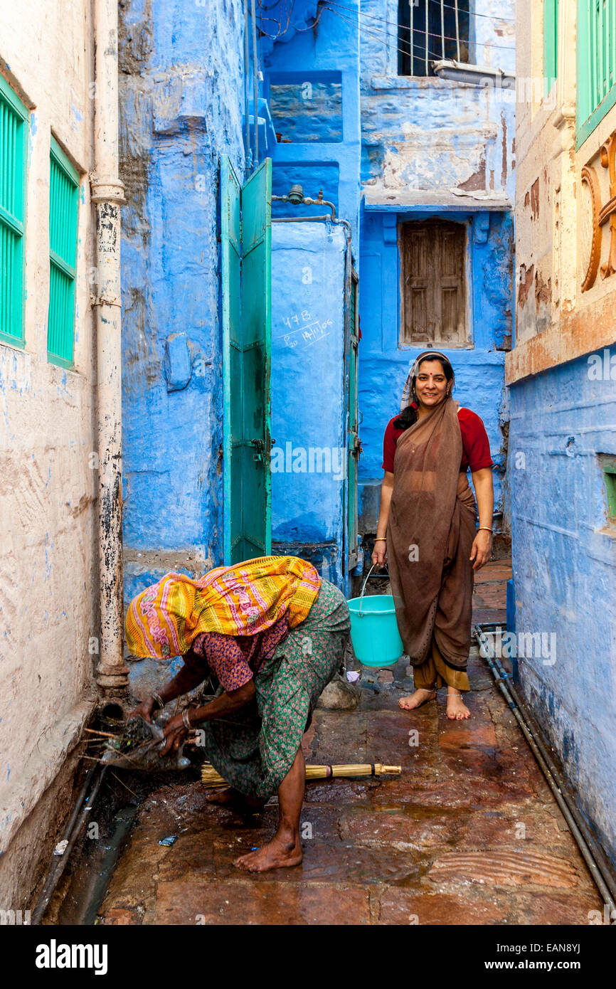 Pulizia della strada, Jodhpur, Rajasthan, India Foto Stock