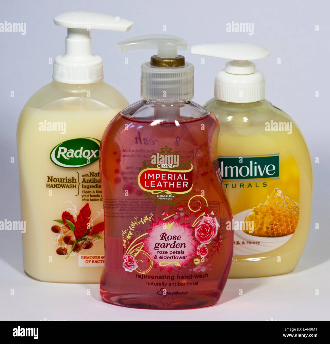 Radox, Imperiale di pelle e Palmolive lavaggi a mano Foto Stock