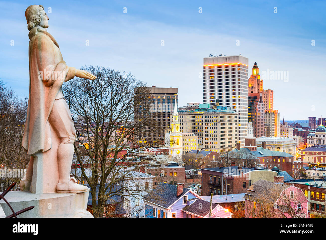 Providence, Rhode Island skyline della città dalla terrazza Prospect Park. Foto Stock