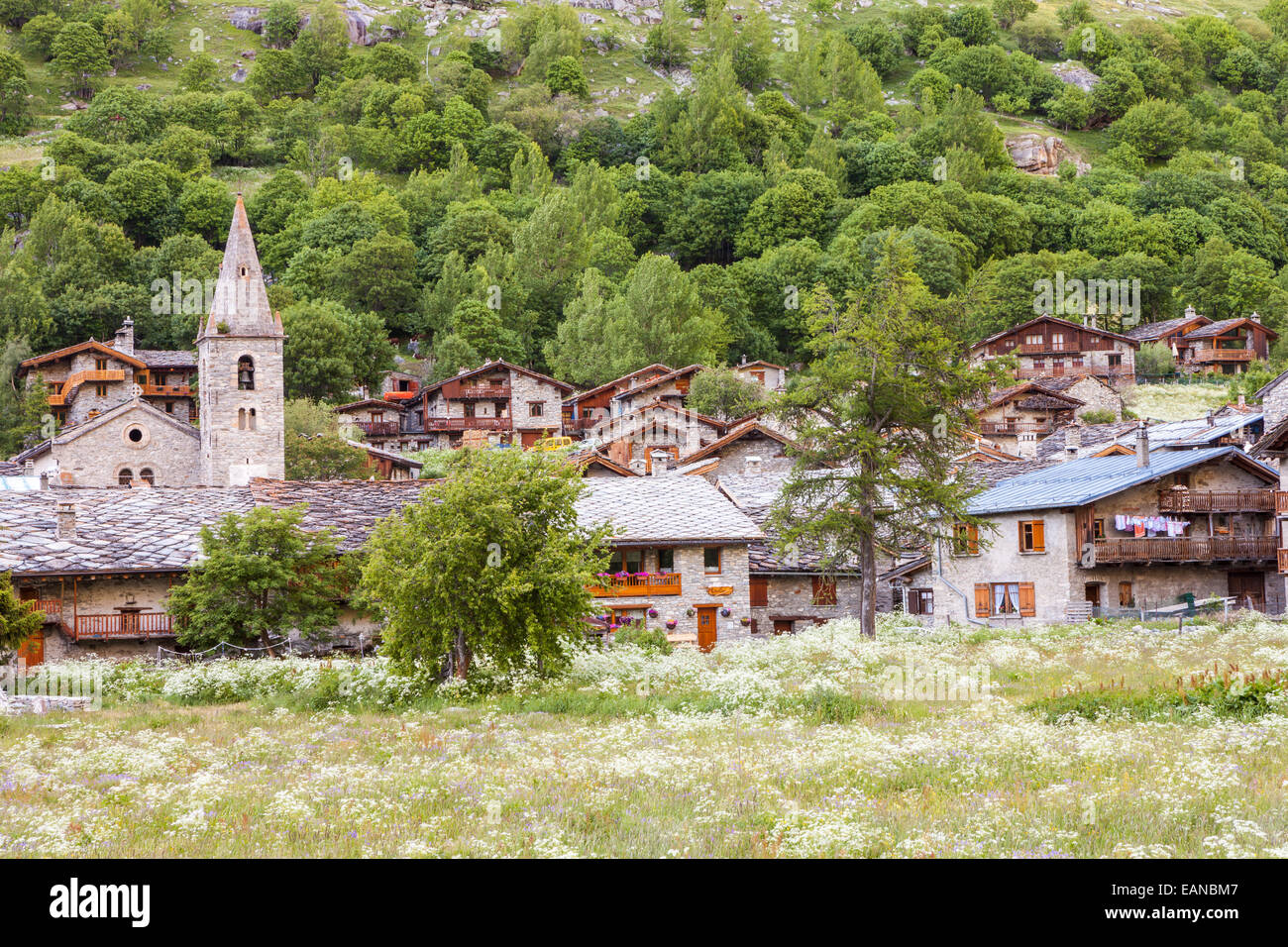 Bonneval-sur-Arc village, il Parc National de la Vanoise, Savoie, Rhône-Alpes, in Francia Foto Stock