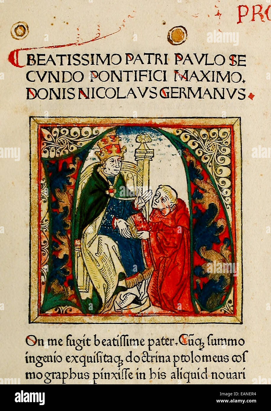 Federico III & Nicolaus Germano da 'Cosmographia' da Claudio Tolomeo (Ptolemaeus) . Vedere la descrizione per maggiori informazioni. Foto Stock