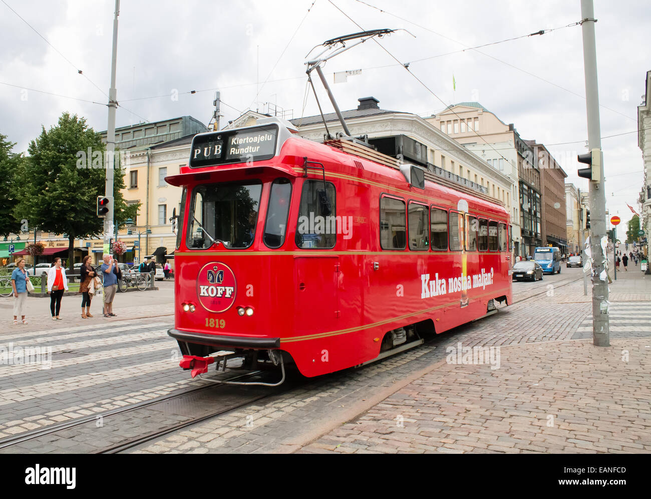 Pub Tram nel centro di Helsinki, Finlandia. Foto Stock