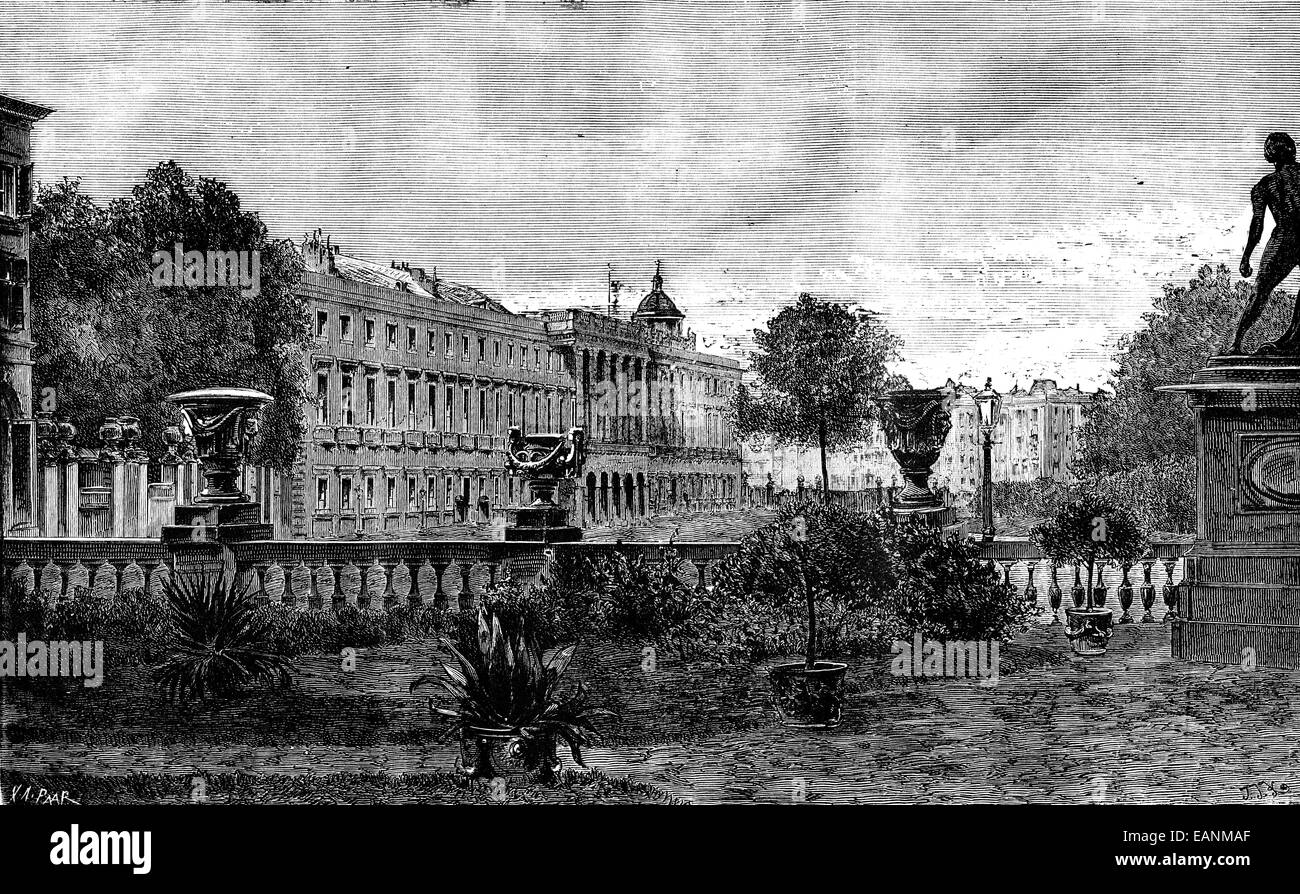 Il pittoresco in Belgio. Castello di Laeken, vintage illustrazioni incise. Journal des viaggio, viaggio ufficiale, (1879-80). Foto Stock