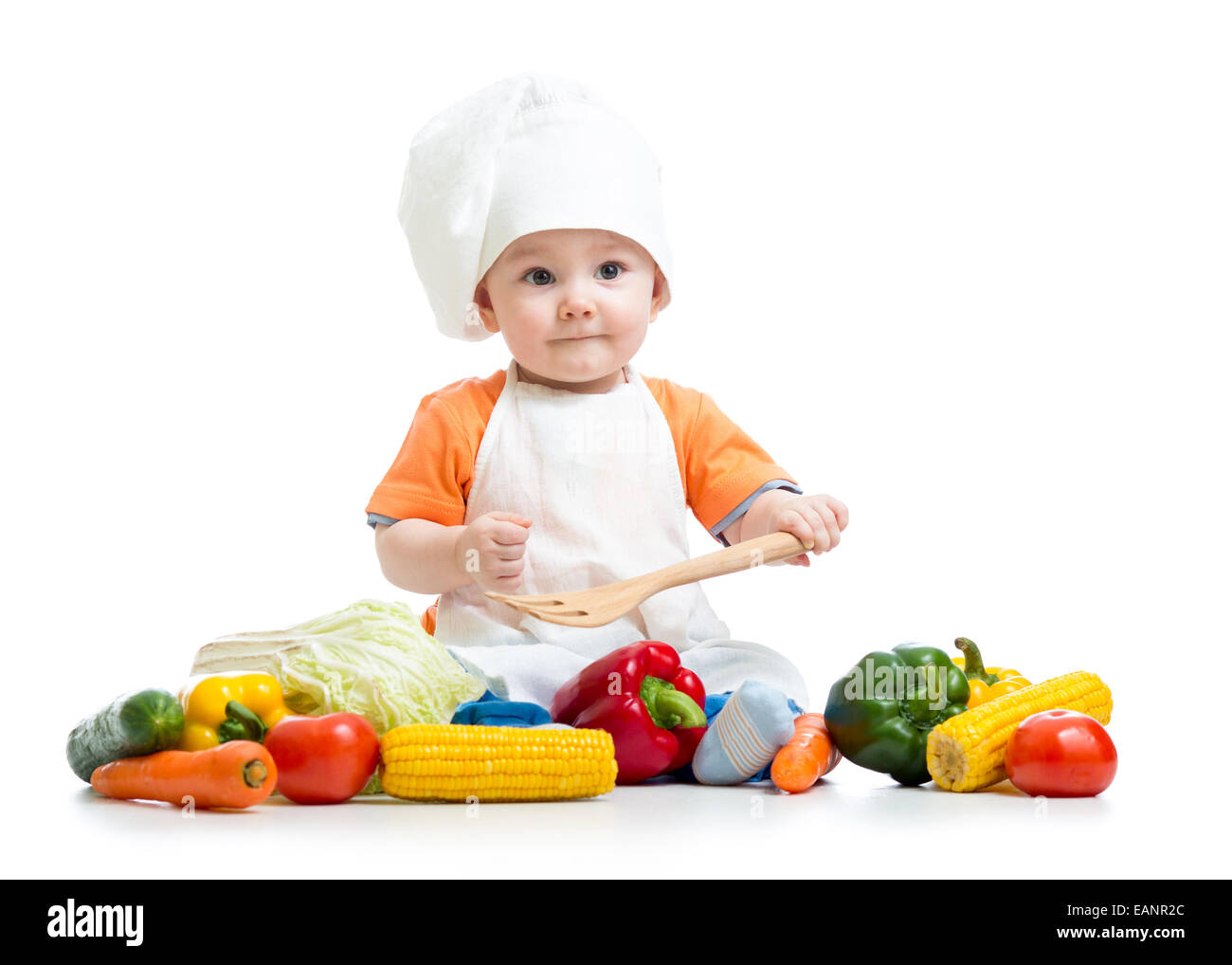 Baby cook con verdure fresche Foto Stock