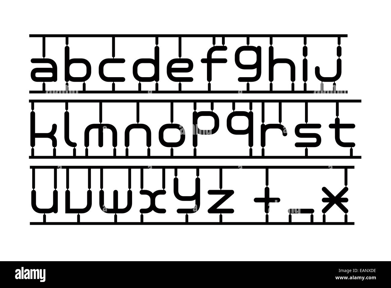 Alfabeto minuscole in stile giocattolo isolato su uno sfondo bianco. Foto Stock