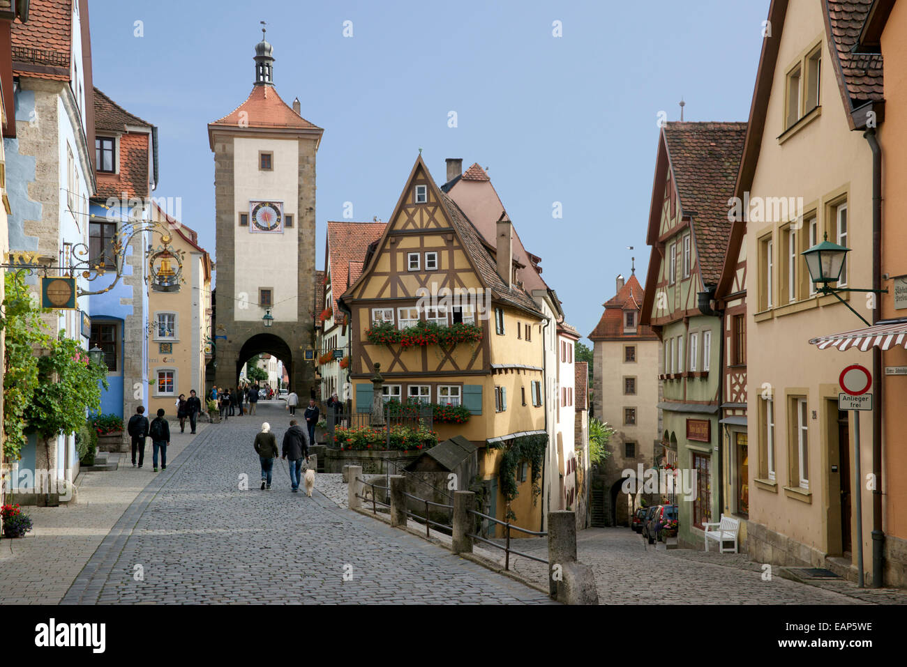 Pietra di ciottoli street old Rothenburg Germania Foto Stock