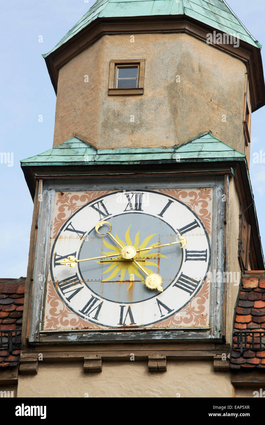 Marcus torre con orologio Rothenburg ob der Tauber Germania Foto Stock