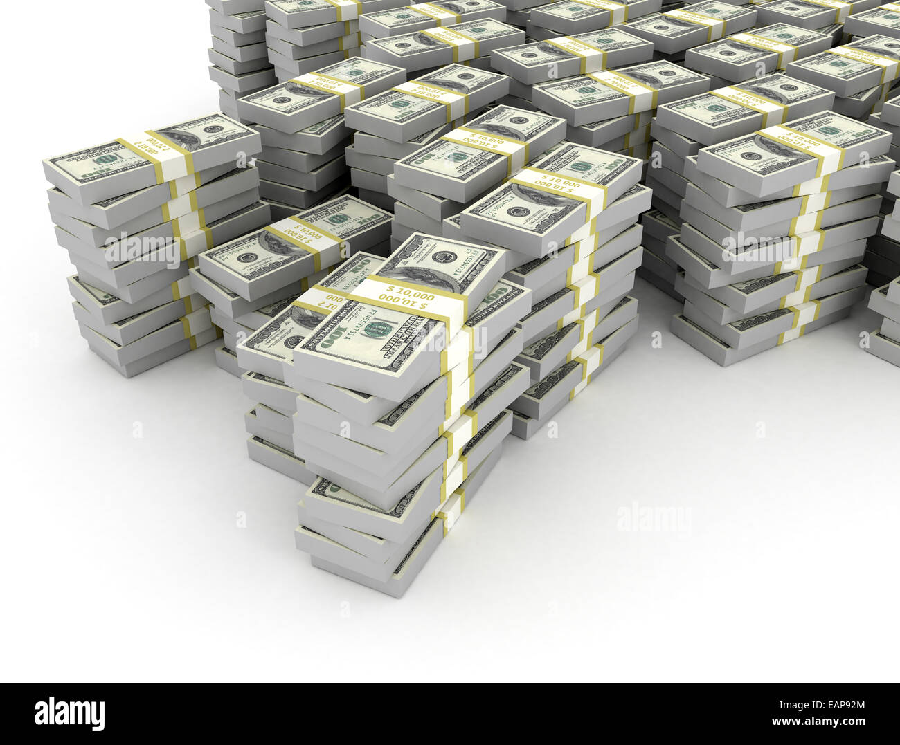 Pila di dollari. Illustrazione concettuale. Isolato su sfondo bianco. 3D render Foto Stock