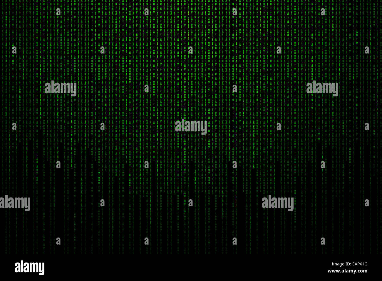 Matrix con sfondo verde codice binario. Foto Stock