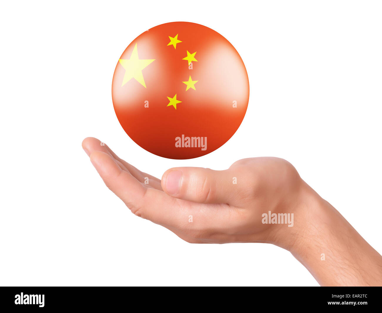 Immagine della mano che tiene la Cina 3d icona bandiera. isolato su bianco bakground Foto Stock